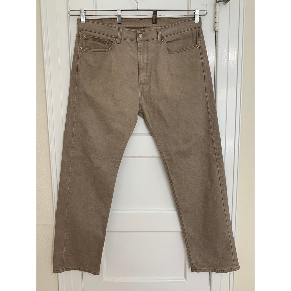Levis 505 Jean Mens 38x32 Beige Tan Regular Fit Straight Leg Cotton Denim Pants - Picture 4 of 16